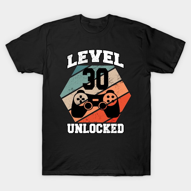 level 30 unlocked 30 Years Old retro 80s 30th Birthday gamer T-Shirt by FunnyUSATees